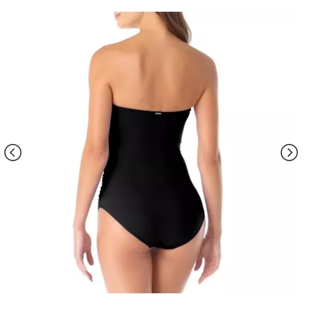 Anne Cole Women's Solid Black Twist Front Shirred One Piece Swimsuit size 6 New - Picture 5 of 8